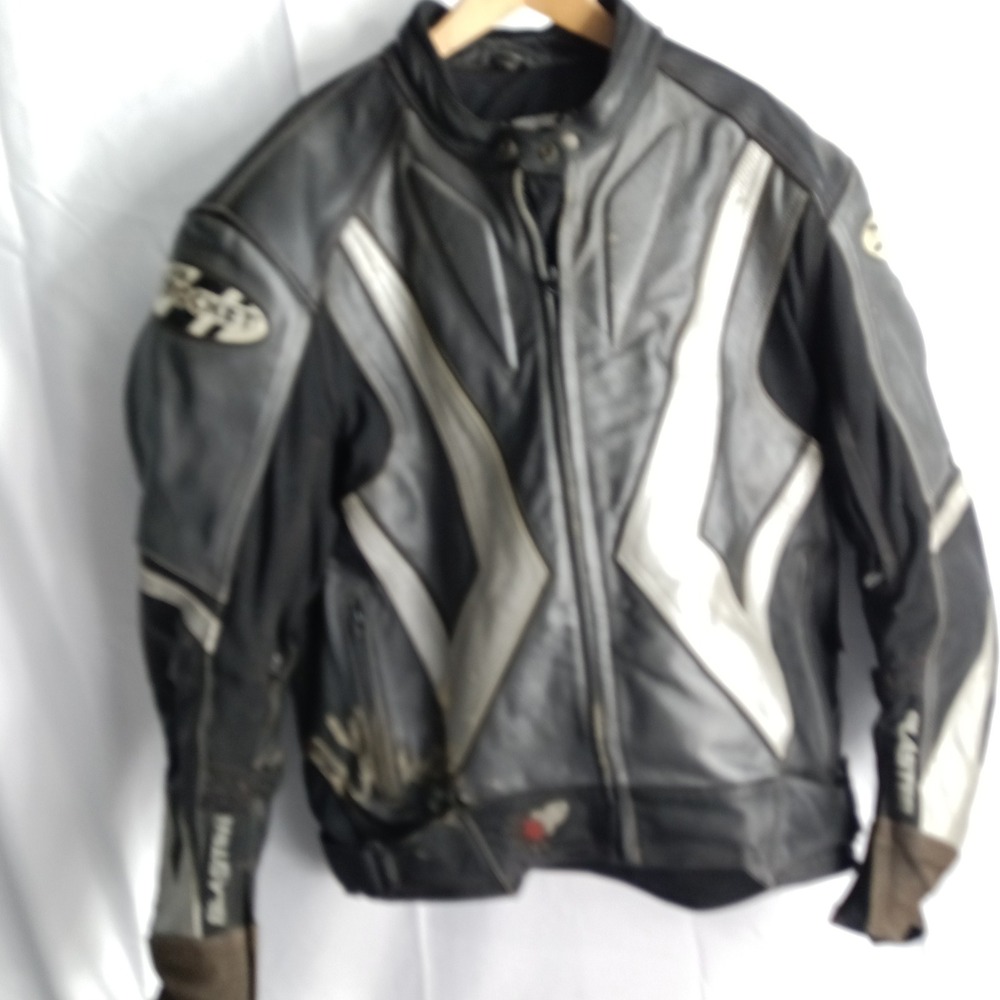 Joe Rocket Blaster Leather Motorcycle Racing Jacket Black Silver Mens Size 48